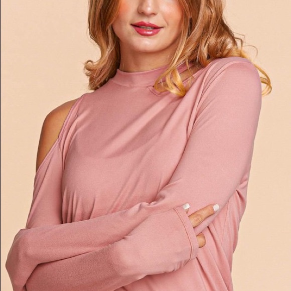 Pink Cold Shoulder Cut Out Long Sleeve Knit Top - Picture 3 of 8